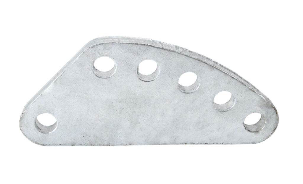 Strain yoke plates connect insulators to transmission towers